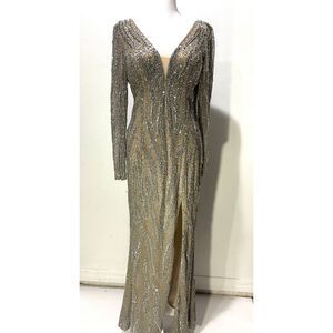 Galina Signature maxi dress sequins beaded champain sexi formal festive women 10